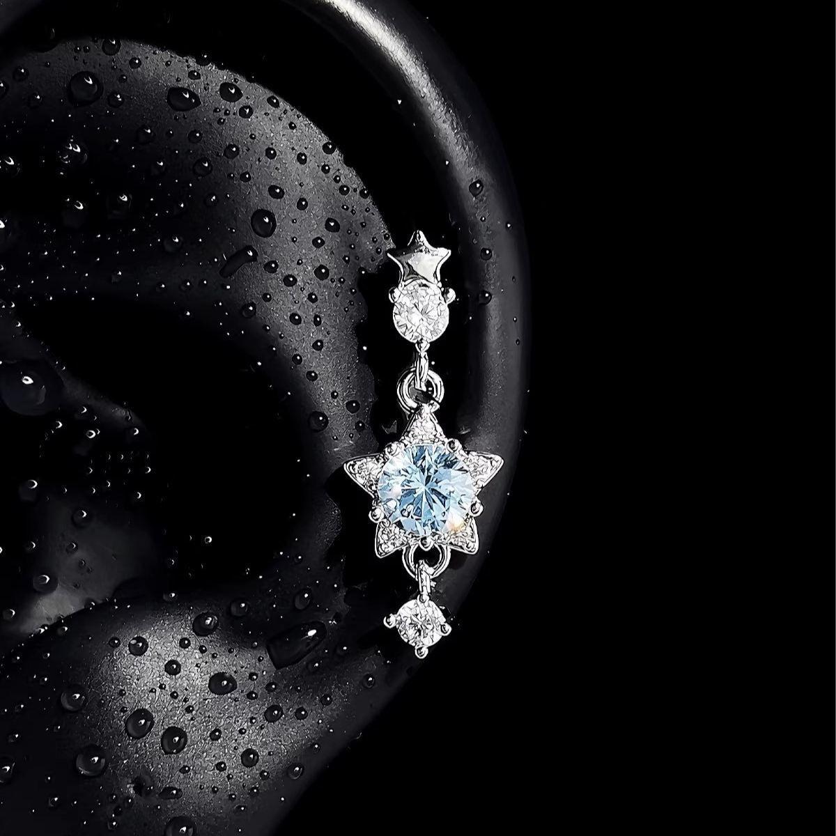 1Pcs Shiny Star Wings Zircon Tassel Ear Stud Women Vintage Couple Creative Luxury Crystal Geometric Personality Earrings Jewelry