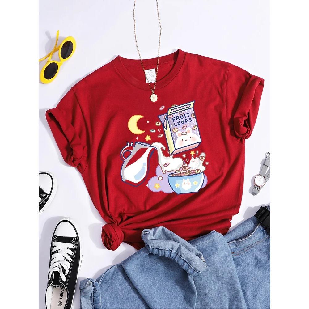 

Niche Comfortable Shirt Niche Women Tshirts Vital Breakfast Fruit White Milk Harajuku T-Shirt Aesthetic Clothes Plus Size Tees 3XL