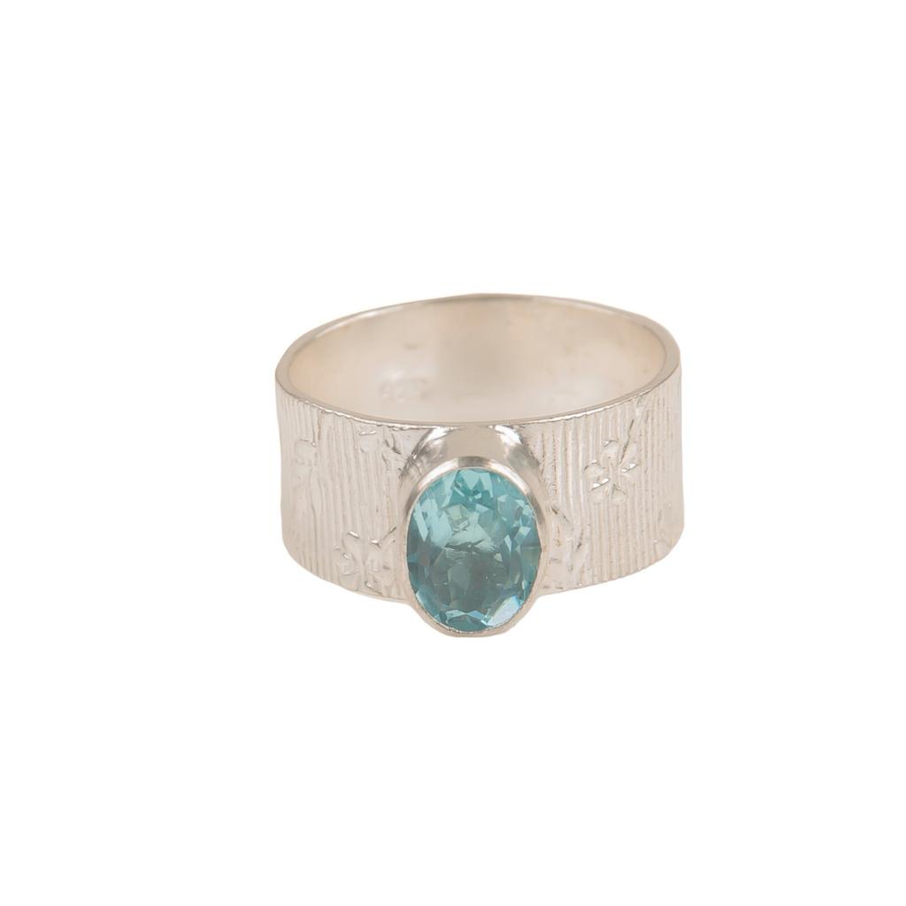 Natural Sky Blue Topaz Gemstone 925 Sterling Silver Jewelry Handmade Boho Ring RR-3-4