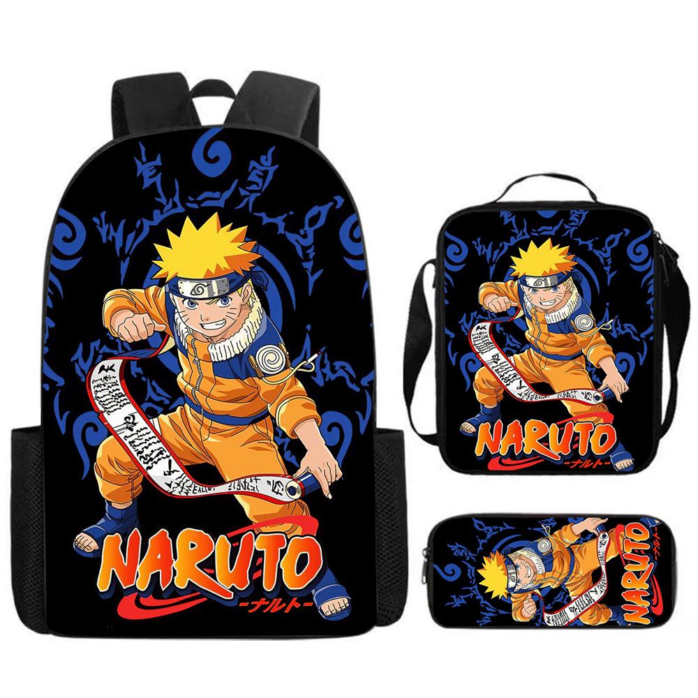 3Pcs Set NARUTO Anime Kids Mochila School Backpack with Lunch Bag & Pencil Case,Lightweight & Durable,For Ages 6-10 Boys & Girls