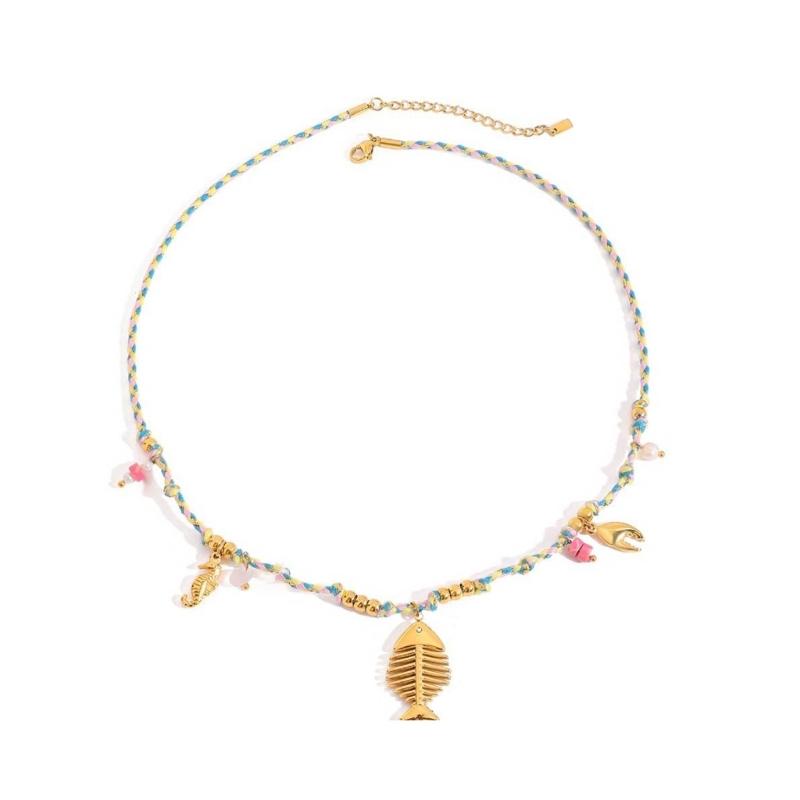 Minimalist Seashells Neckchain Adjustable Length Colorful Rope Stainless Steel Pendant Necklace Casual Wear Jewelry