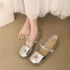 Summer Single Shoes 2025 New Square Head Shallow Mouth Rhinestone One-word Diamond Belt Silver Low Heel Flat Shoes Mary Jane Shoes