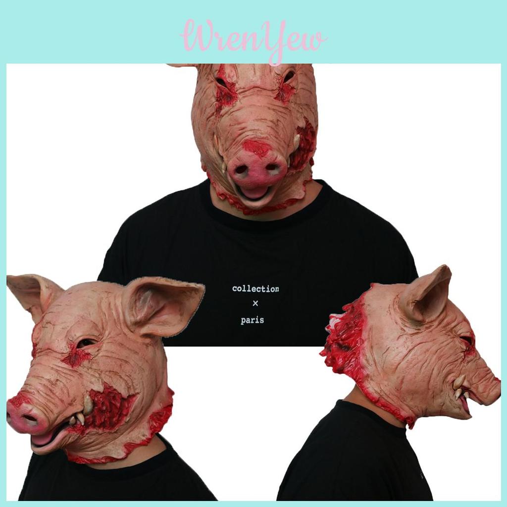 Disturbing Halloween Pig Head Mask For Masquerade Parties Animal Cosplay Latex Hood