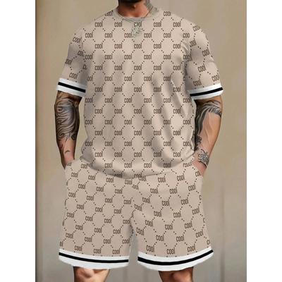 Modny Nadruk Kreatywny Wzór Zestaw T-shirt i Szorty Wygodny i Elastyczny Odpowiedni na Wakacje i do Noszenia na Co Dzień Zestaw Dwuczęściowy