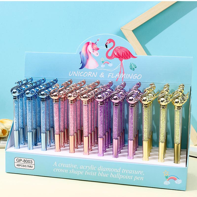 48pcs Creative Flamingo Swan Shape Pen with Imitation Diamond Flowing Sand, 0.7mm Black Ink Neutral Pen Office Signature Pen, Unique Decorative Writ Random style