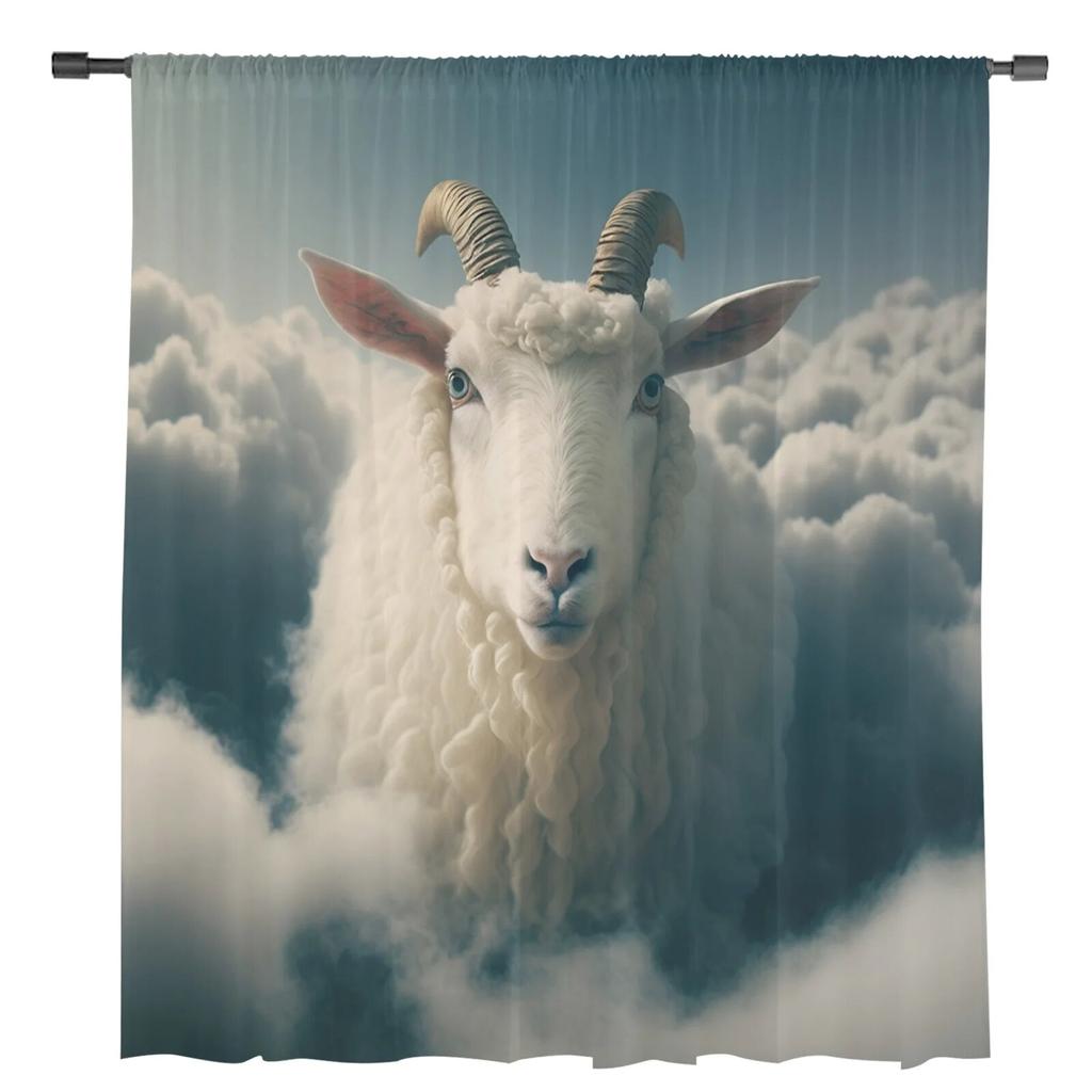 Owce Niebo Białe Chmury Przezroczyste Zasłony do Salonu Sypialni Pokoju Dziecięcego Tiulowe Dekoracje Okienne Draperie