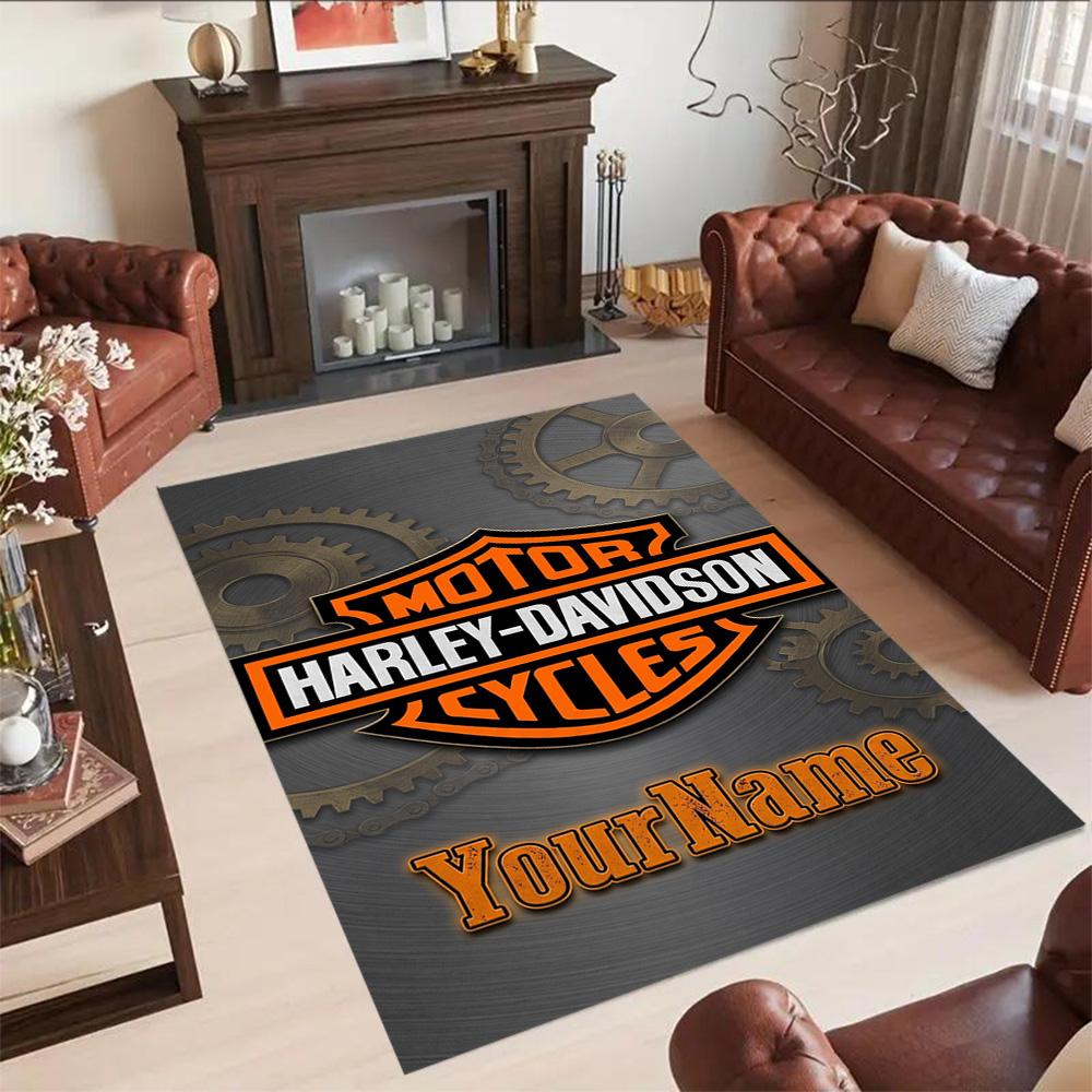 Harley-davidson Motorcycles Customized Name Floor Rug Office Rug Design for Dining Room Bedrooms Playrooms Decorate room Anti-slip Rug