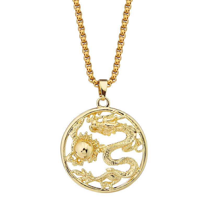 

Titan Long Trendy Steel Necklace With Unique Dragon Charm For Cool Fashion Accessories золотой