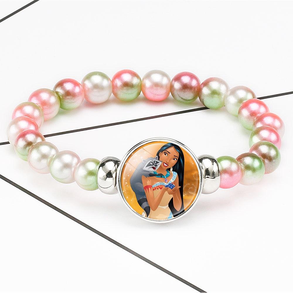 Princess Series Bracelet For Children Creative Cartoon Image Rainbow Beads Adjustable Wristband
