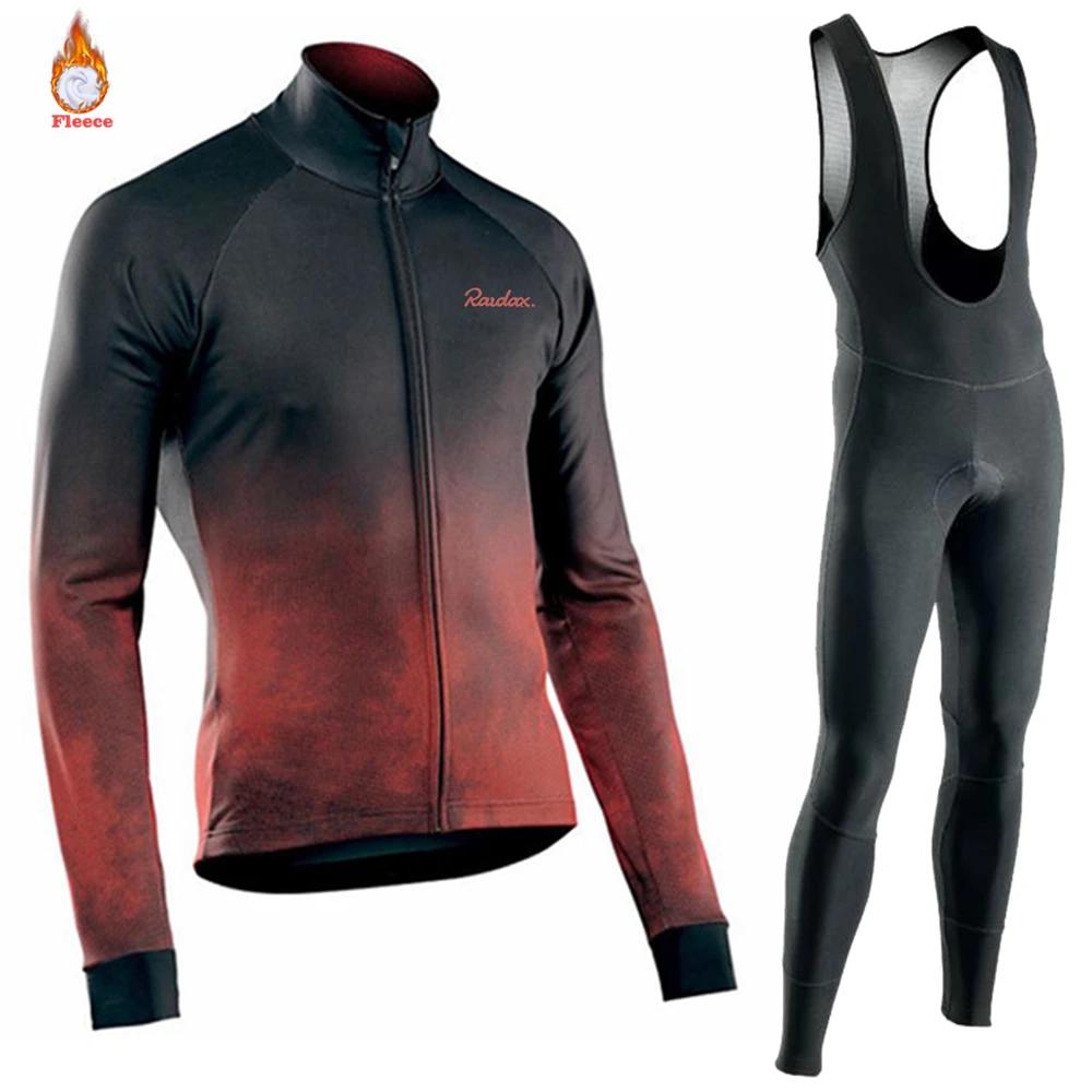 2025 Raudax Winter Thermal Fleece Cycling Jersey Set Warmer Ropa Ciclismo Men Long Sleeve MTB Cycling Clothing Triathlon Suit