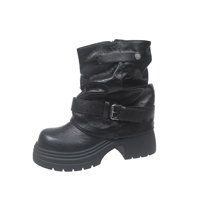 

Thick-soled thin Martin boots women s 2025 autumn new British style thick heel non-slip high heel two wear loafers single shoes 40 чёрный