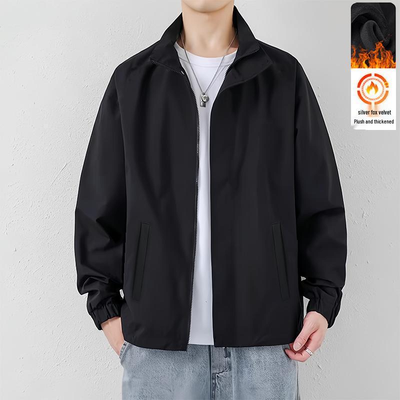 

Men s Versatile Windproof Stand Collar Hoodie - Autumn/Winter Plus Velvet Jacket M (suggested 80-100 jin)