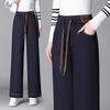 Spring and Autumn High-waisted Straight-leg Imitation Jeans, Wide-leg Pants, Elastic Loose Western Casual Pants