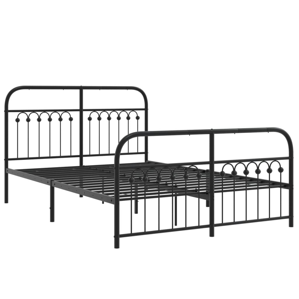 Metal Bed Frame with Headboard and Footboard Black 137 X 190 Cm