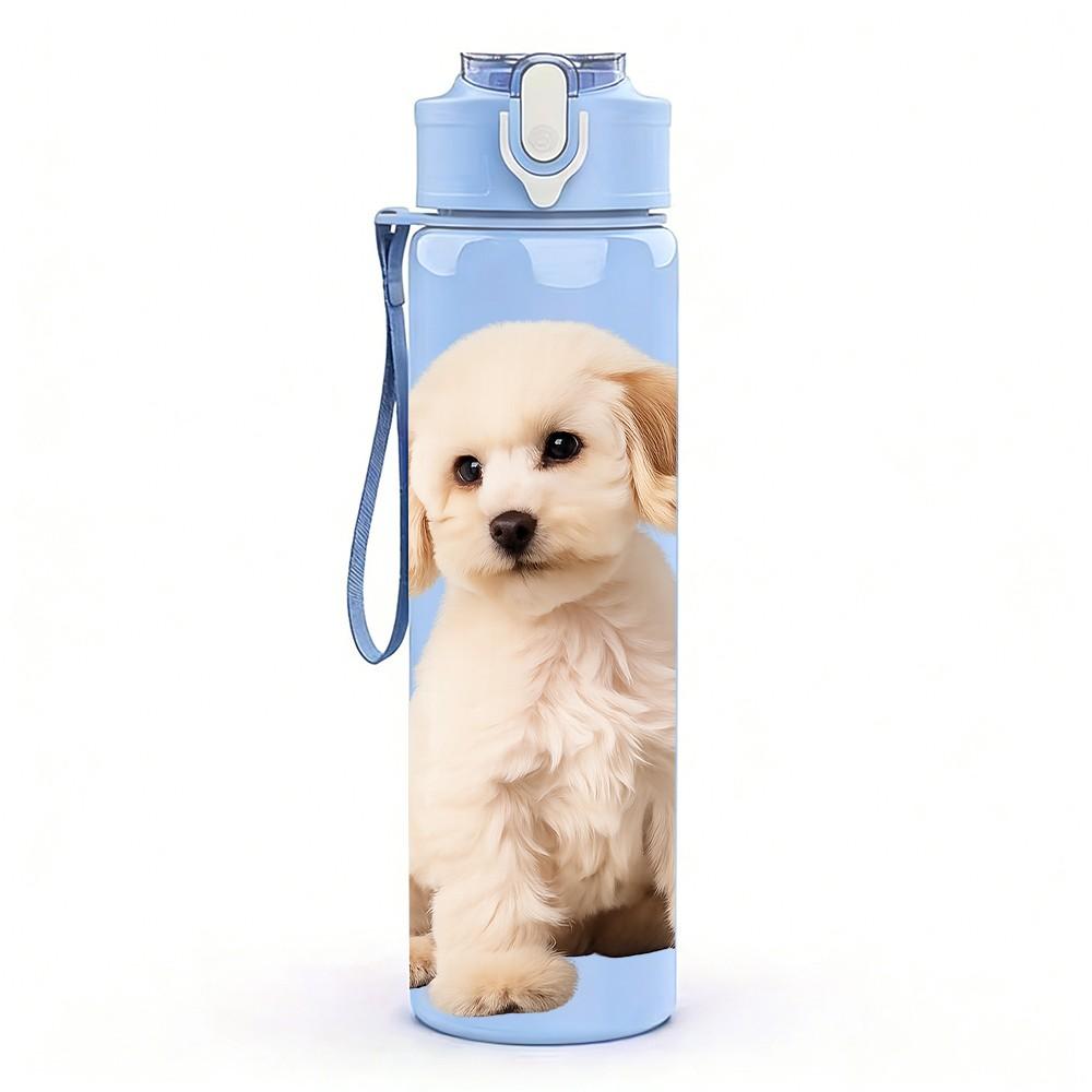 1PC Fluffy Light Puppy 750ml Color Plastic Sports Water Bottle Leakproof Flip Straw Lid Suitable for Sports Office Home Use