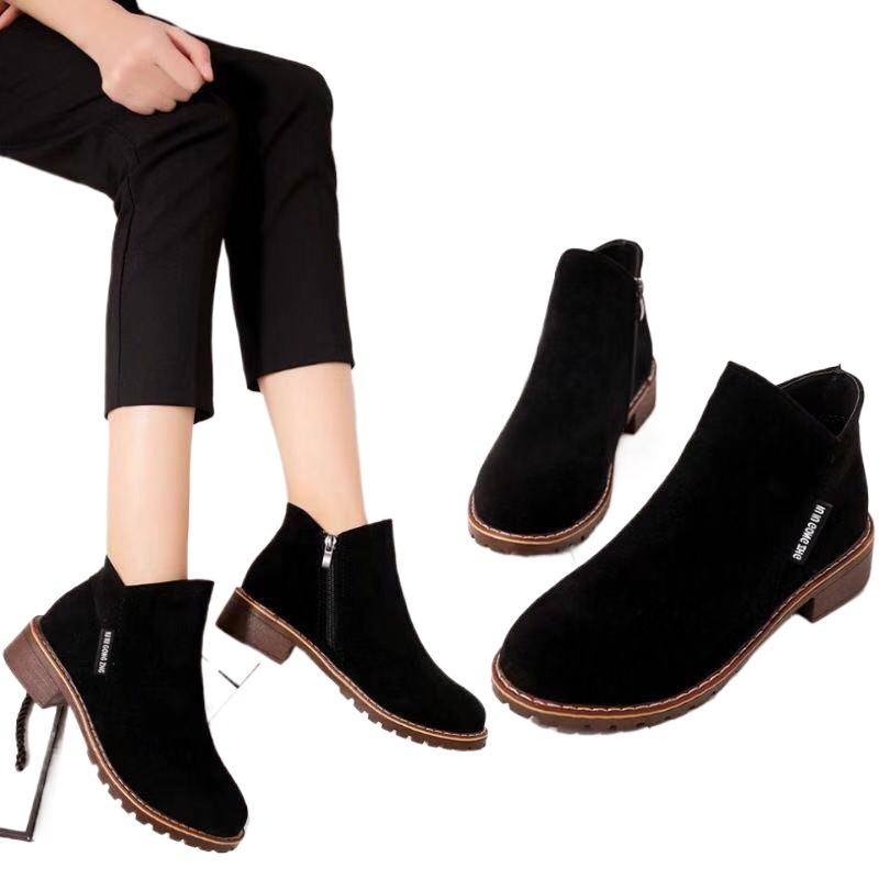 Short Boots Women's Autumn and Winter Thick Heel Martin Boots Student Versatile Velvet Boots Plus Size Women's Boots 41 Women's Shoes Size 42 an