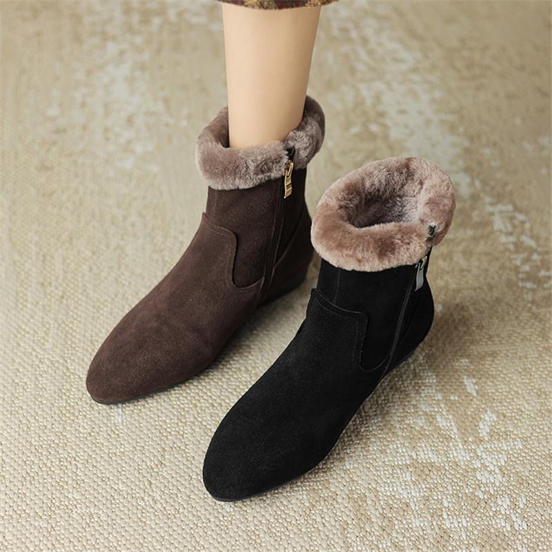 Fashion New Autumn/winter Cow Suede Women Boot Round Toe Shoes for Women Fashion Boots Low Heels Short Boots Zip Black Boots Handmade