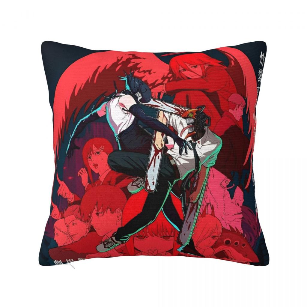Chainsaw Man Reze Pillow Cases Makima Power Aki Denji Cushion Covers Novelty Throw Pillow Case Cover For Living Room 18"X18"