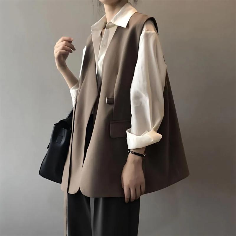 Women's Blazer Vest Coat Spring Autumn Loose Comfortable Female Suit Waistcoat Sleeveless High-end Ladies Jacket