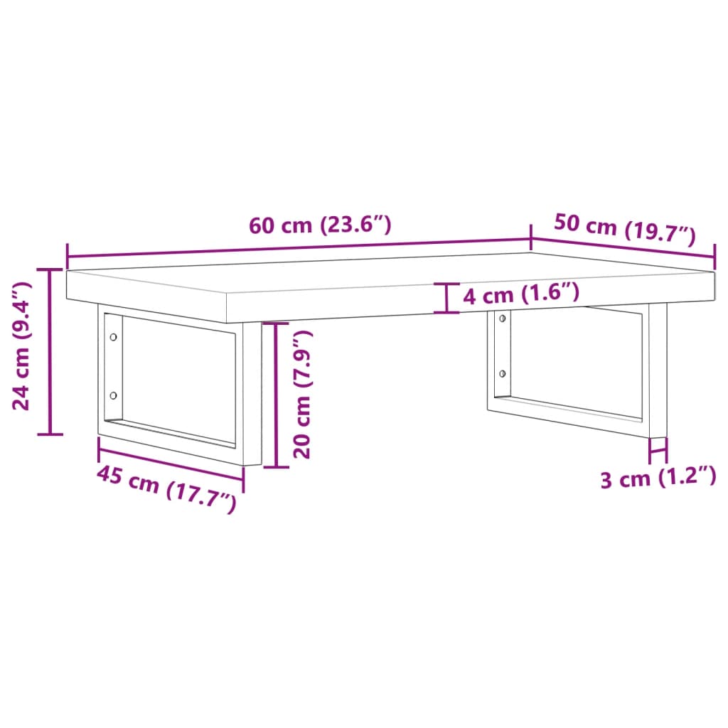 Wall Mounted Washbasin Shelf Steel and Acacia Wood