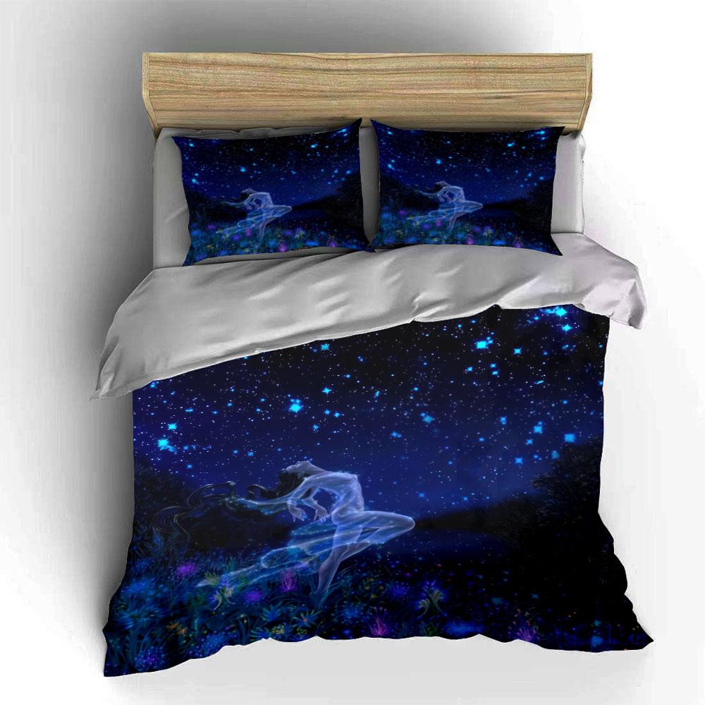 "Starry Night Fantasy Decor Set" Bedding Set with 1 Duvet Cover 2 Pillowcases Single Double King Queen, Gift
