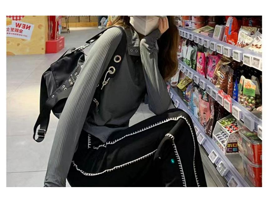 Women's Plus Size Black High Waist Wide Leg Sports Pants - Early Autumn Casual Loose Fit with a Slimming Effect