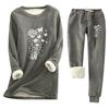 Women's Print Round Neck Warm Suit Long Sleeve Fleece Drawstring Sweatpants Two-Piece Set