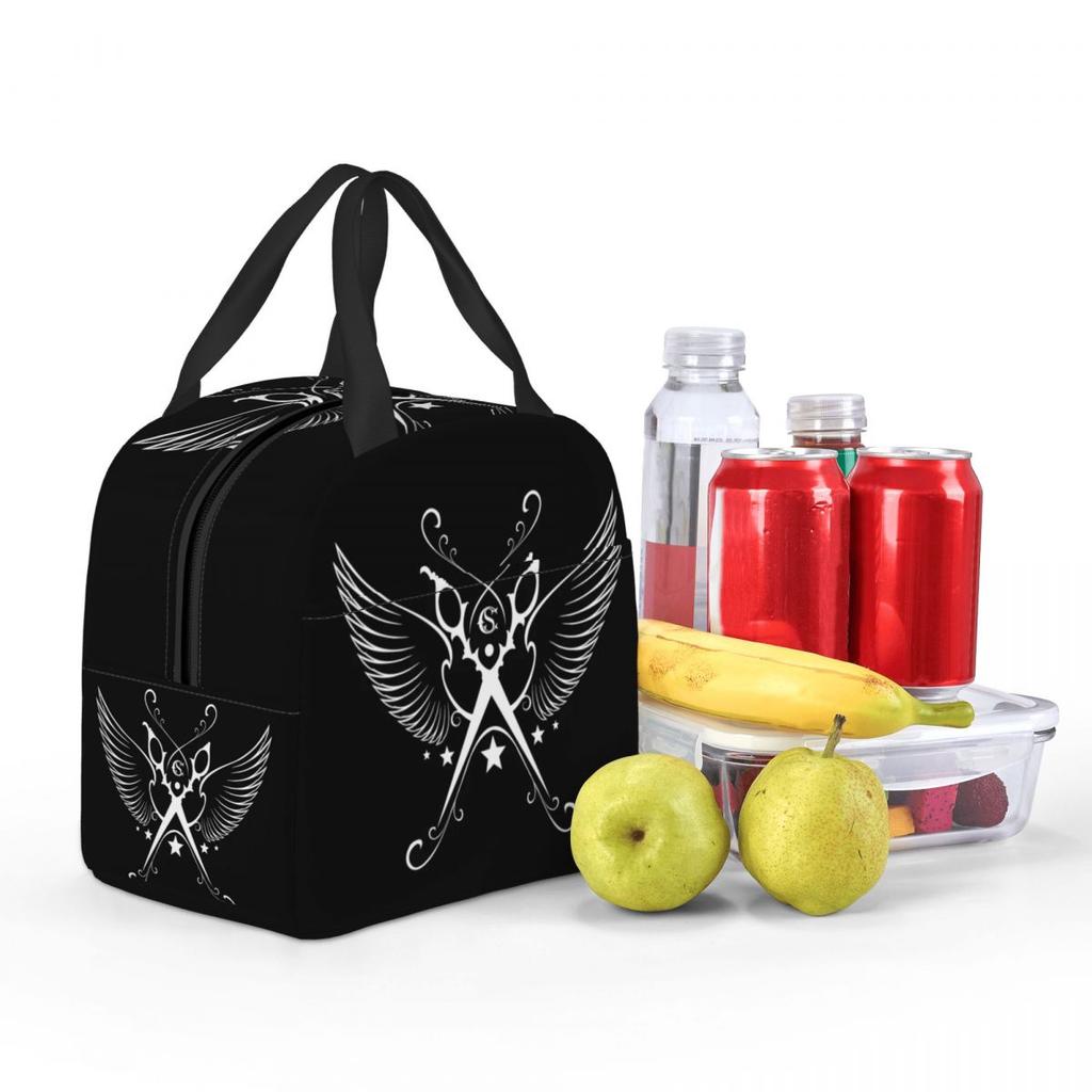 Custom Hairdresser Angel Cutting Insulated Lunch Bag for Women Waterproof Barber Hairstylist Thermal Cooler Bento Box Travel