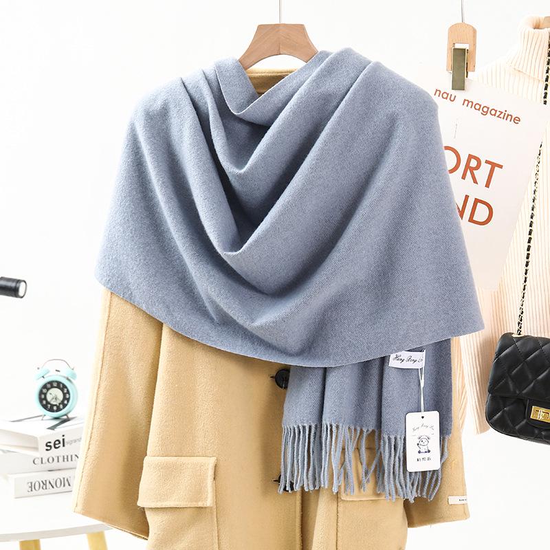 High-End Wool & Cashmere Solid Color Scarf/Shawl: Versatile Korean Style for Women - Autumn/Winter