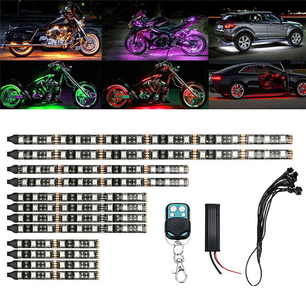 12X Motorrad Roller Rgb Led Neon Unterbodenbeleuchtung Streifen Kit Dc 12V Universal