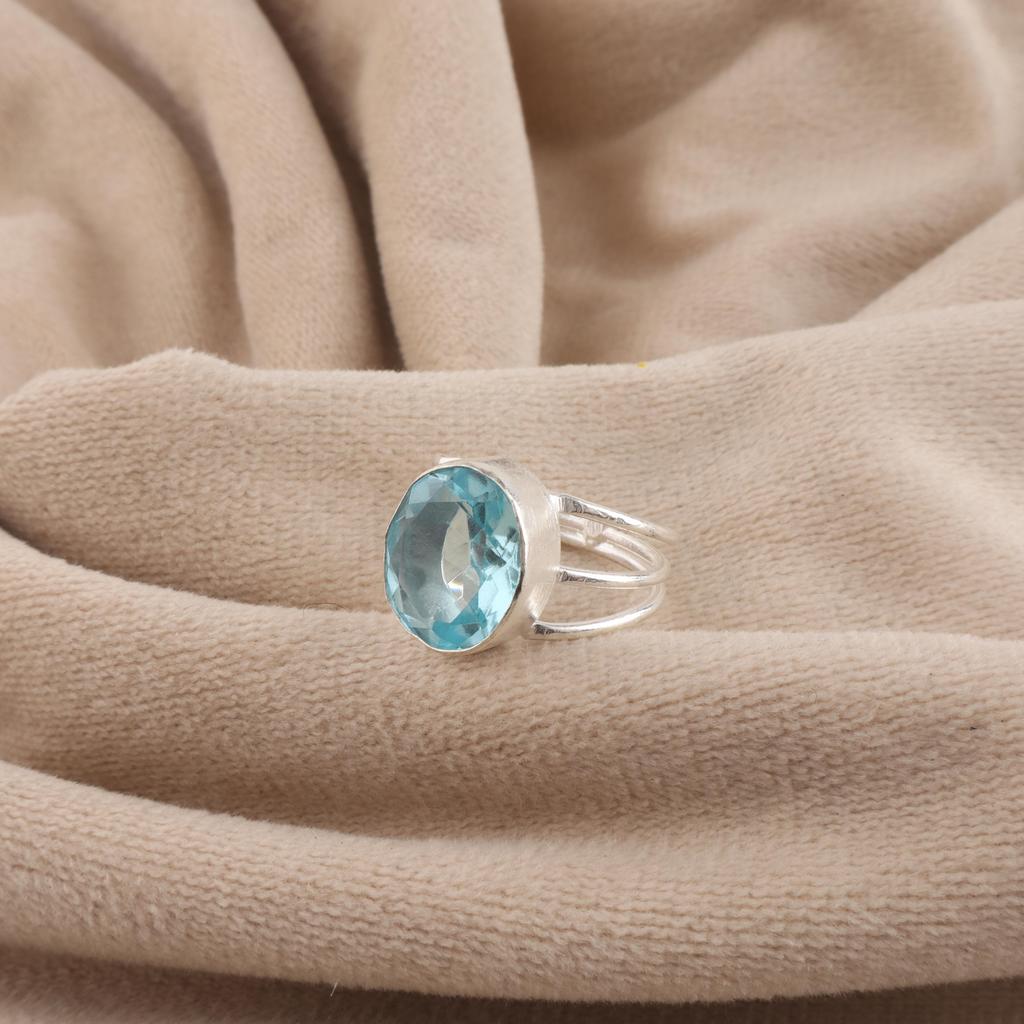 Sky Blue Topaz Gemstone Silver Ring, 925 Sterling Silver Jewelry, Designer Ring For Birthday Gift, Topaz Ring For Women RR-73-15