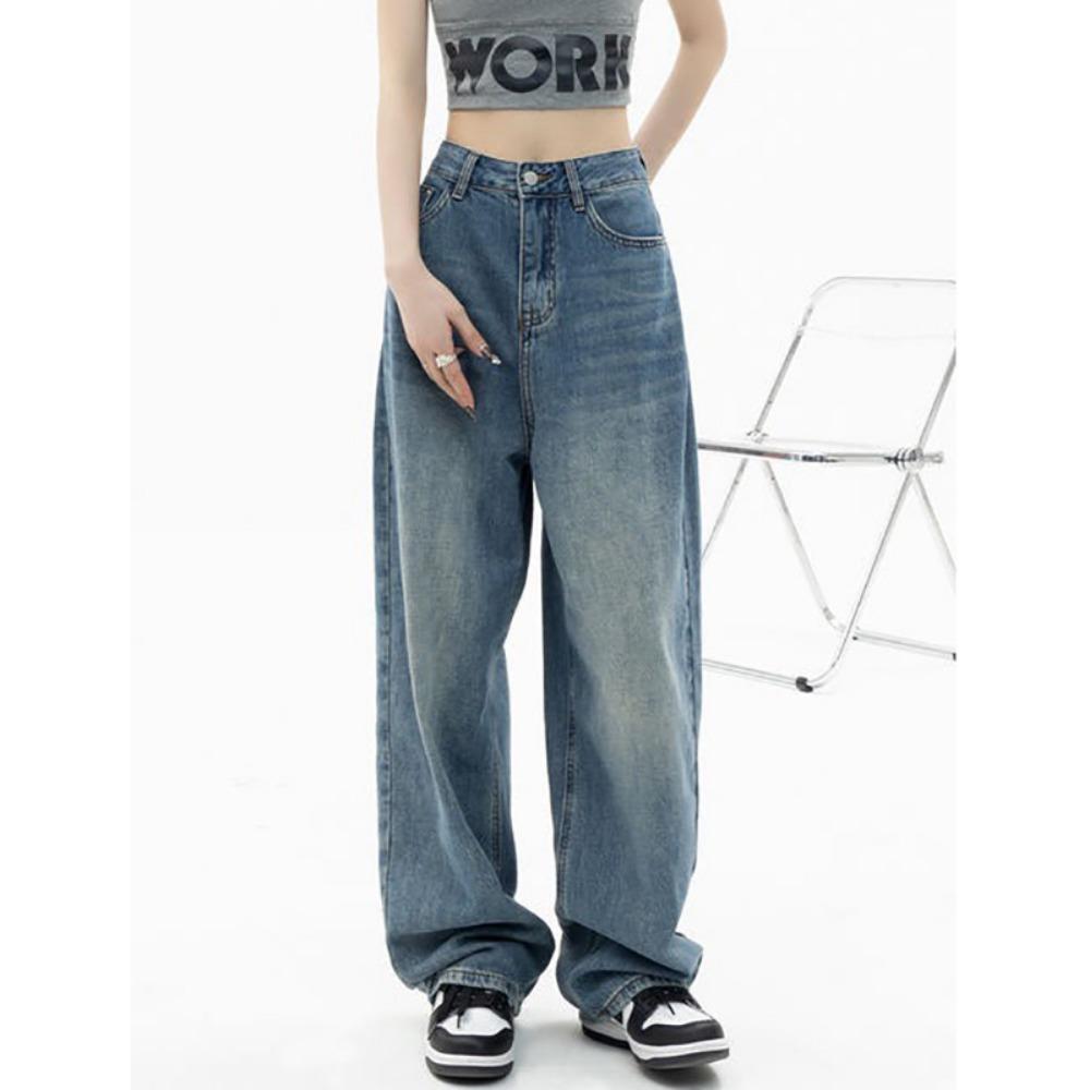 Personalized Street High Waist Wide Leg Jeans Women's Spring and Autumn New Loose High Street Floor Pants Jeans Trend
