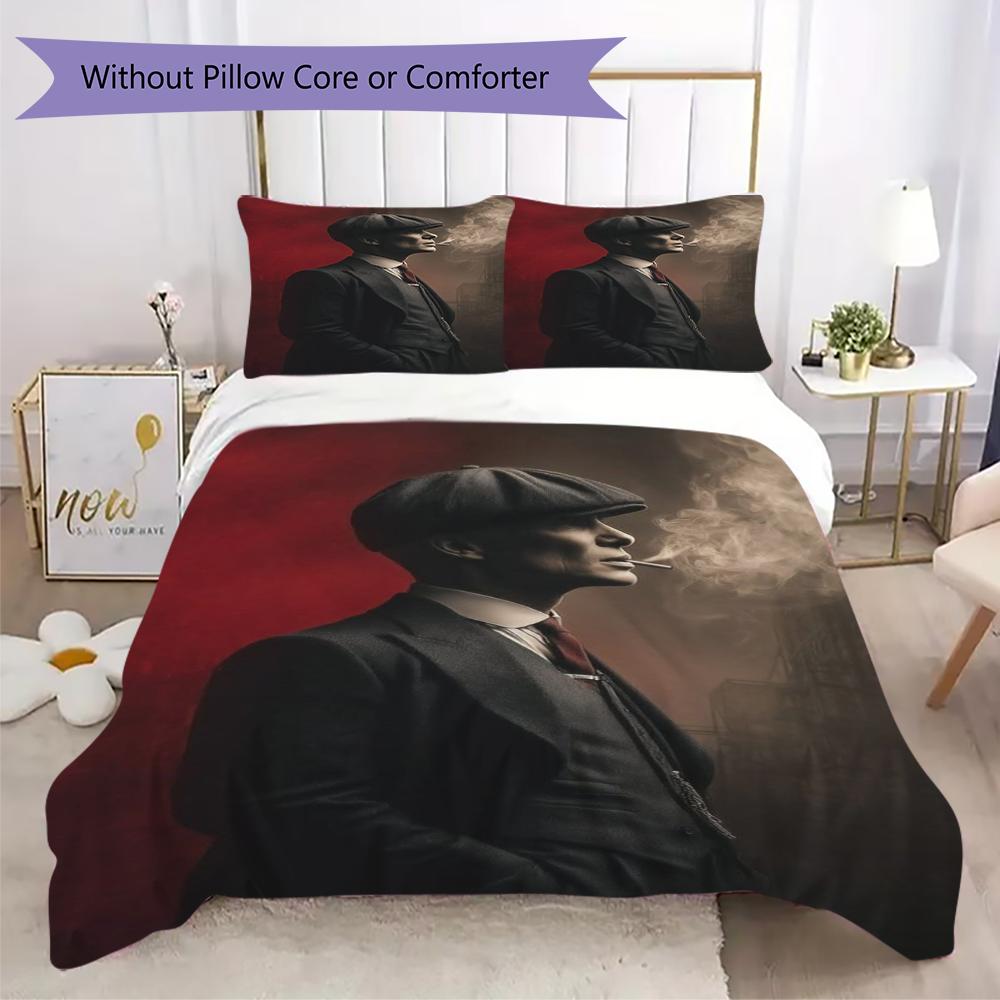 Thomas Shelby Pattern Bedding,Quilt Set Quilt Cover Pillowcase Home Birthday Gift(1 * Duvet Cover + 2 * Pillowcase, Without Core)_lx
