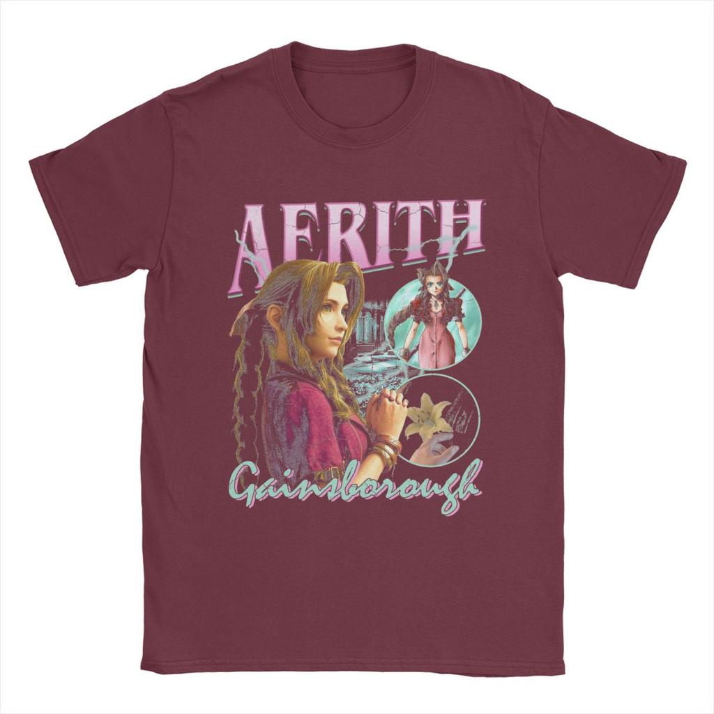 Vintage Aerith Gainsboro Final Fantasy 7 T-Shirt for Men Crewneck Pure Cotton T Shirts Short Sleeve Tees Gift Idea Clothing
