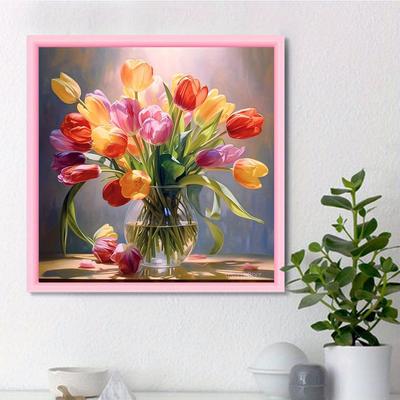 Kit de punto de cruz con pintura de diamantes DIY, flores y jarrones, arte en mosaico, pintura de diamantes, círculo completo/cuadrado, decoración del hogar con diamantes