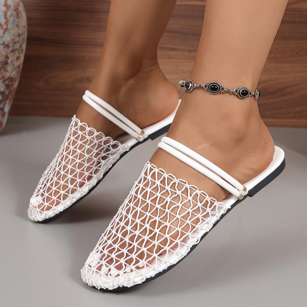 Flat-bottomed Net-faced Front-opening Women's Shoes, Casual, Breathable, Cool Slippers