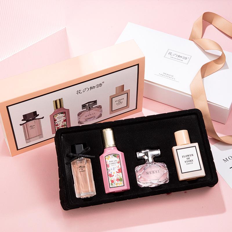 New Flower Story Women's Perfume Set: Four-Piece Gift Box with Long-Lasting Light Floral Fragrances - Flower Joy & Blooming Scents