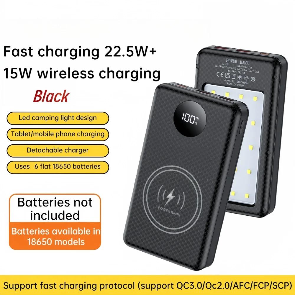 

Корпус Power Bank на 6*18650 20000 мАч, Быстрая зарядка 22,5 Вт, Беспроводная зарядка 15 Вт, Корпус мобильного power bank, Держатель для аккумуляторов для телефона