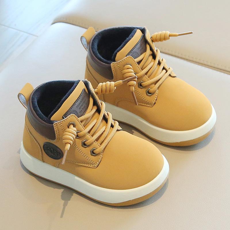 Children's Martin boots 2025 winter velvet boys' short boots thickened British girls' leather boots soft-soled baby cotton shoes