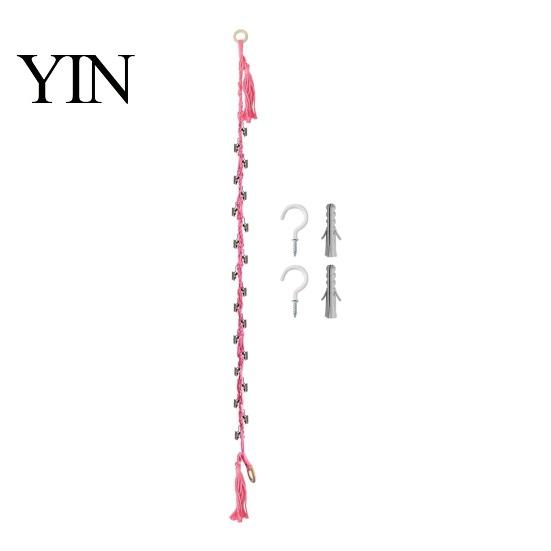 Mini Figure Storage Rack Stuffed Doll Cotton Hanging Chain, Wall Mounted Organizer with Hand Woven Toy Strap Metal Clips, Boho Display for Kids