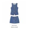 Kaslead New Arrival Women's Clothing Fashion Style Fashion Minimalist Sleeveless Denim Jacket Casual Shorts Suit