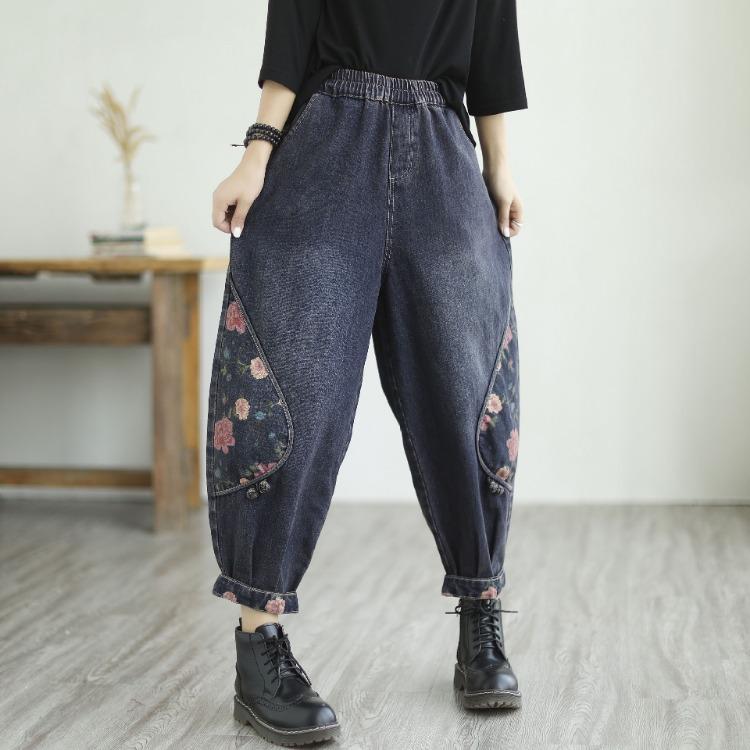 Printed Harun Jeans for Women Spring and Autumn New Item Plus Size Autumn Middle-aged Mom Loose Pants
