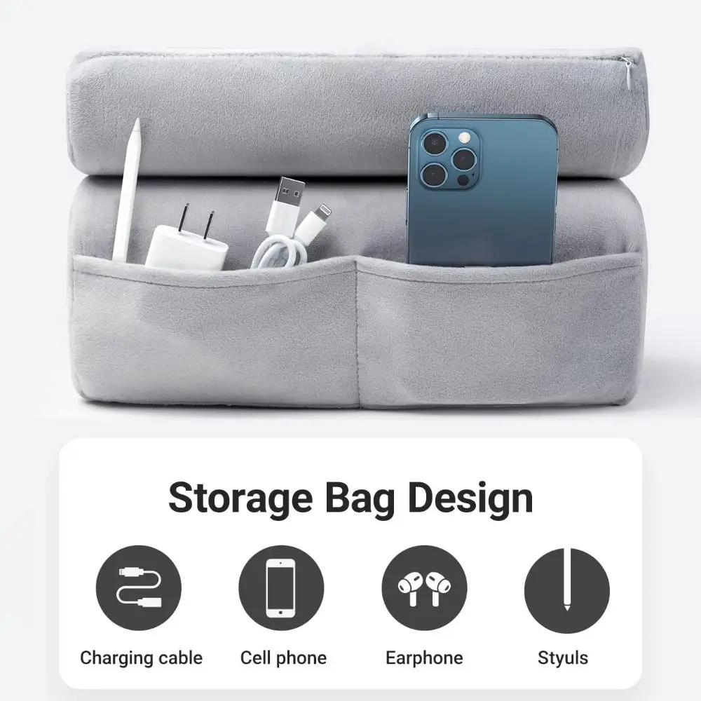 Universal 2-in-1 Tablet Pillow Holder Foldable Multi-angle Adjustment Tablet Stand Soft with Pocket Reading Pillow Stand