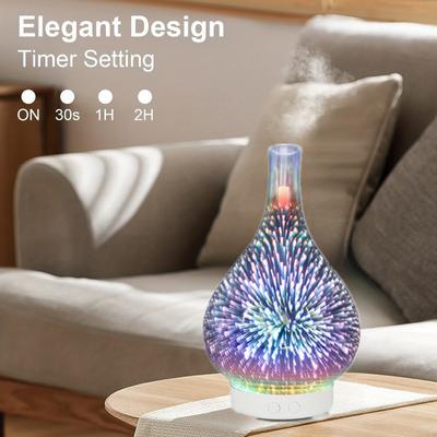 3D Essential Oil Diffuser, Cold Mist Humidifier, Ultrasonic Aromatherapy, 7 Color-changing LEDs, Automatic Shutdown Without Water, Timer Setting