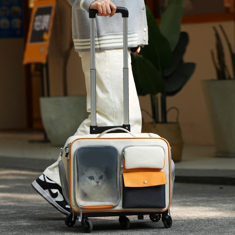 Oxford Cloth Portable Pet Trolley Case Travel Carrier Bag for Cats & Small Dogs Anti-Stress Cat Backpack Lightweight Luggage Bag