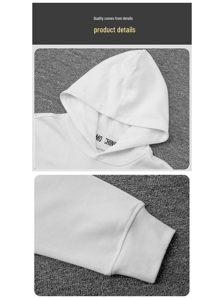 Mos Big Name Style Hoodie med Hjärtmönster - 2025 Höst/Vinter Casual Lös Passform Tröja