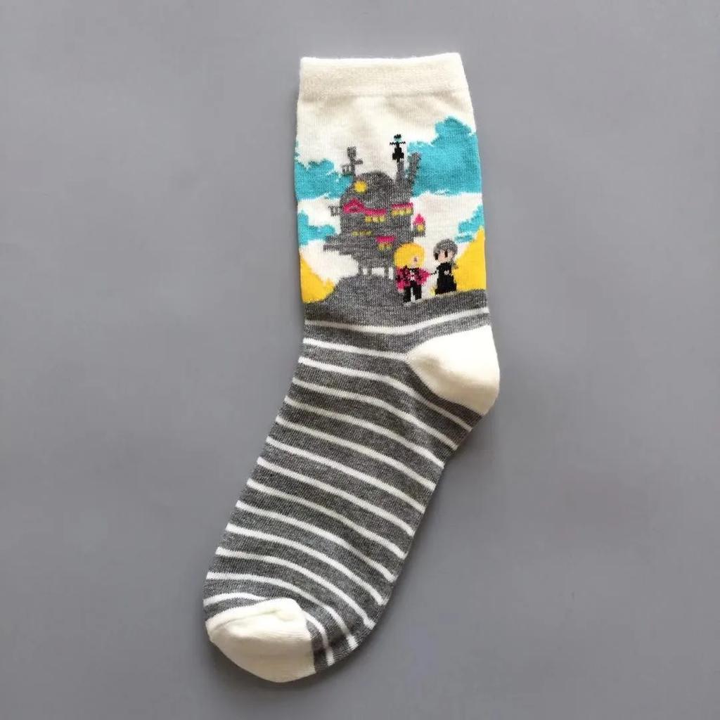 Neuer Trend Damen Baumwolle Cartoon gestreift Mid-Tube Damen bequeme atmungsaktive Herren- und Damensocken