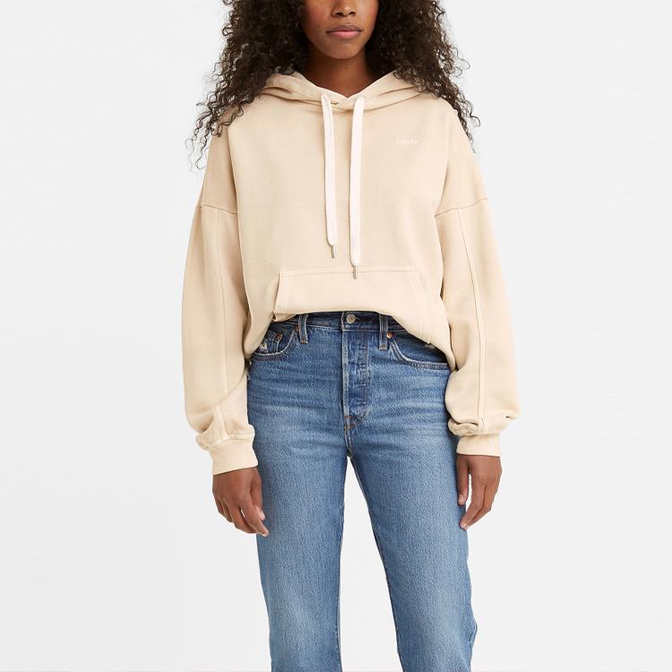Levis Solid Color Drawstring Hoodie Women Hoodies Khaki 32953-0014