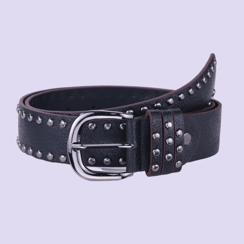 Fashion punk style needle buckle willow nail belt women's high-end jeans skirt versatile decorative belt solid buckle belt