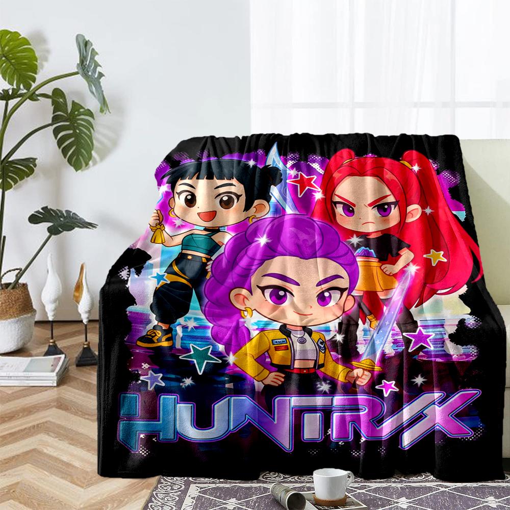 KPop Demon Hunters Theme Printed Blanket - Perfect for Couch, Bed, Travel & Outdoor Use | Machine Washable, Cozy & Durable.